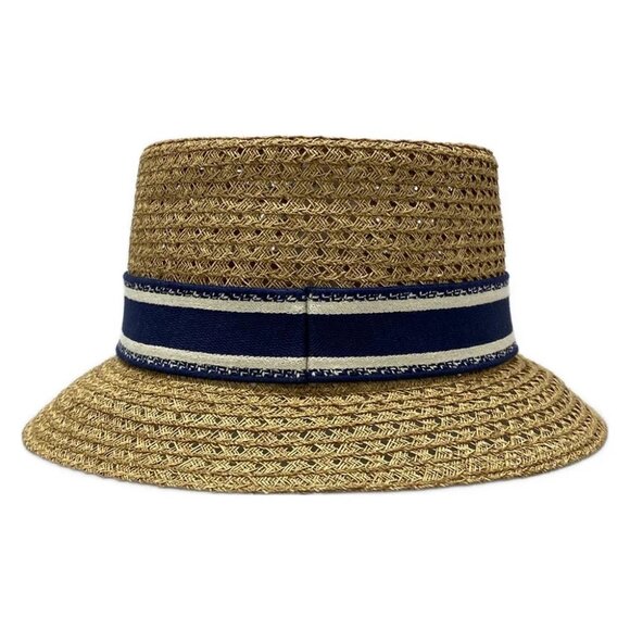 Auth DIOR/ChristianDior - 34DBP923G153 Light Brown Navy White Polyester Hat - Picture 7 of 8